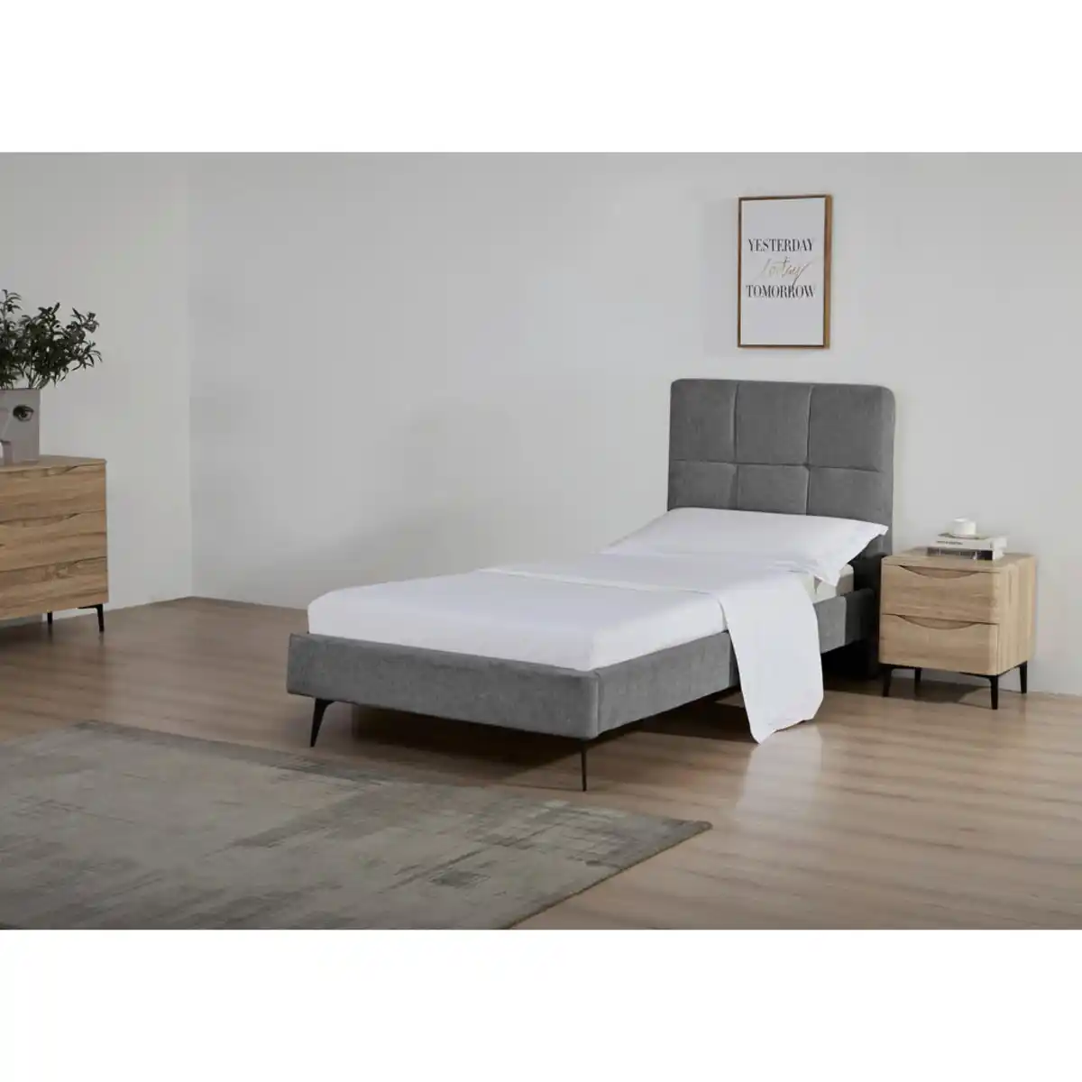 Bild 1 von Boxxx Polsterbett, Dunkelgrau, Metall, Textil, Kiefer, vollmassiv, 90x200 cm, Bsci, Schlafzimmer, Betten, Polsterbetten