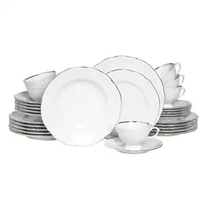 Creatable Kombiservice Maria Theresia Platin, Weiß, Platin, Keramik, 30-teilig, 200 ml,200 ml, handbemalt, lebensmittelecht, stapelbar, Essen & Trinken, Geschirr, Geschirr-Sets, Kombiservice