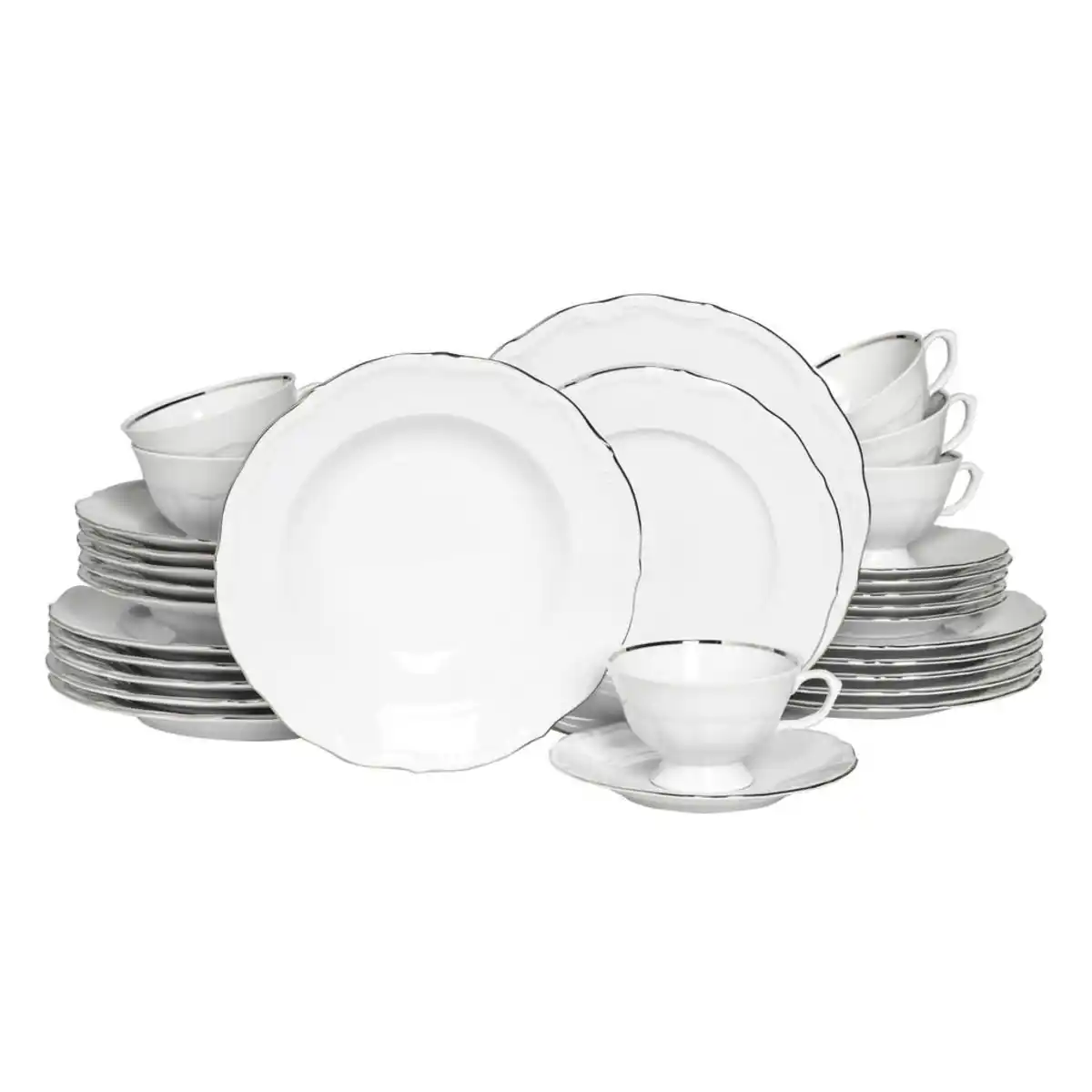 Bild 1 von Creatable Kombiservice Maria Theresia Platin, Weiß, Platin, Keramik, 30-teilig, 200 ml,200 ml, handbemalt, lebensmittelecht, stapelbar, Essen & Trinken, Geschirr, Geschirr-Sets, Kombiservice