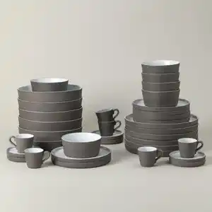 Costa Nova Kombiservice Lagoa Ecogres, Grau, Weiß Hochglanz, Keramik, 30-teilig, 0,9 ml,0,51 ml, Made in Europe, hitzebeständig, Essen & Trinken, Geschirr, Geschirr-Sets, Kombiservice