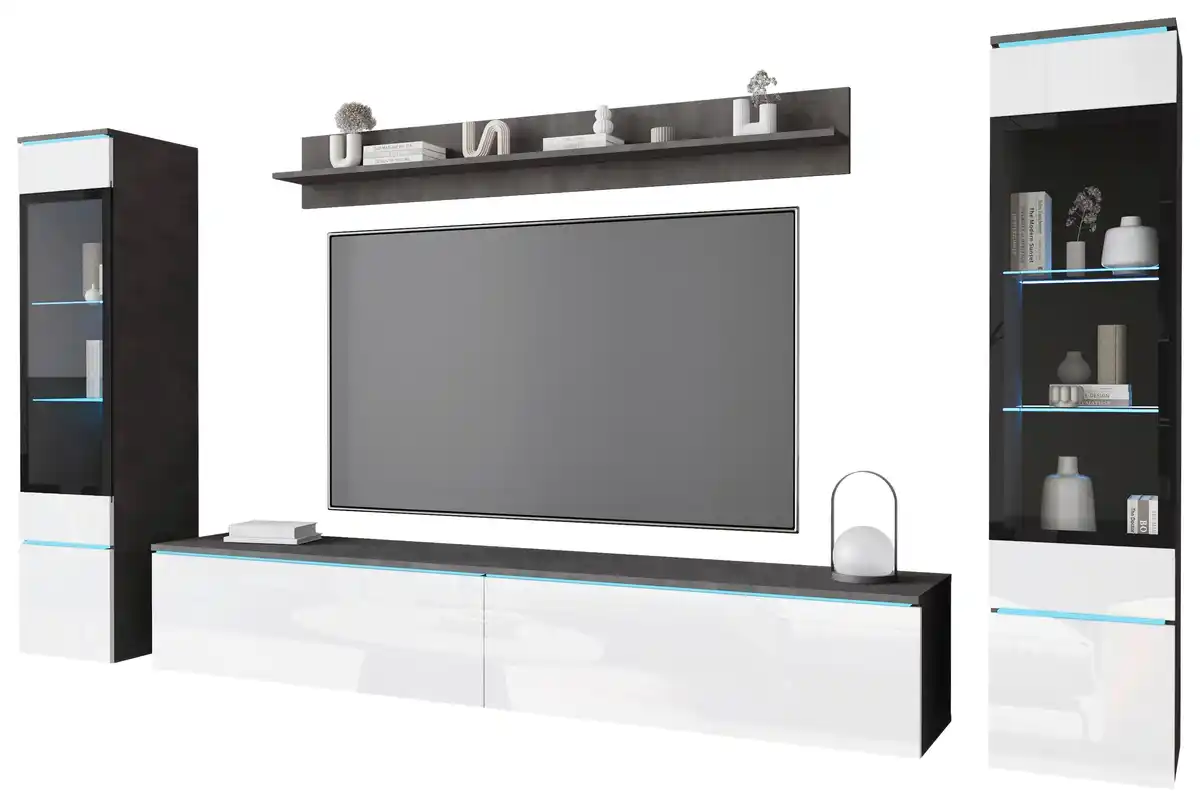 Bild 1 von Wohnwand Vera 4-tlg. ca. 240x130 cm Anthrazit/Weiß, Anthrazit, Weiß Hochglanz