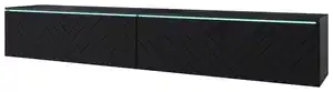 Lowboard ca. 180x30 cm mit LED Fischgräte Schwarz, Schwarz
