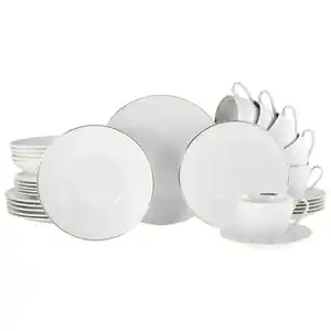 Creatable Kombiservice Valencia, Weiß, Gold, Keramik, 30-teilig, 200 ml,200 ml, handbemalt, lebensmittelecht, stapelbar, Essen & Trinken, Geschirr, Geschirr-Sets, Kombiservice