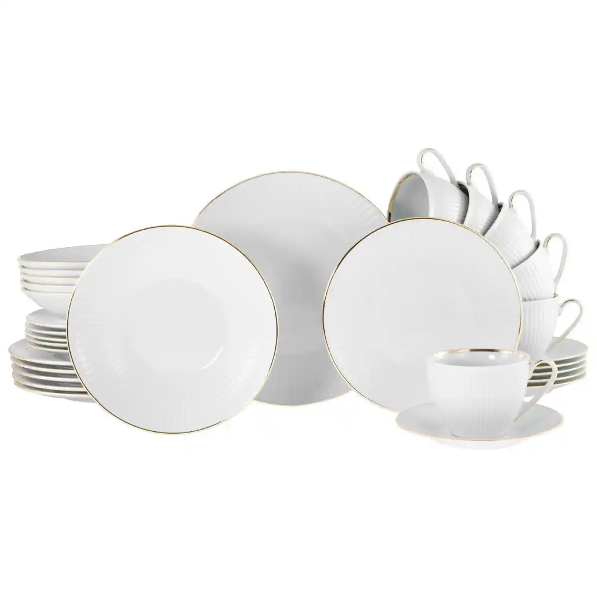 Bild 1 von Creatable Kombiservice Valencia, Weiß, Gold, Keramik, 30-teilig, 200 ml,200 ml, handbemalt, lebensmittelecht, stapelbar, Essen & Trinken, Geschirr, Geschirr-Sets, Kombiservice