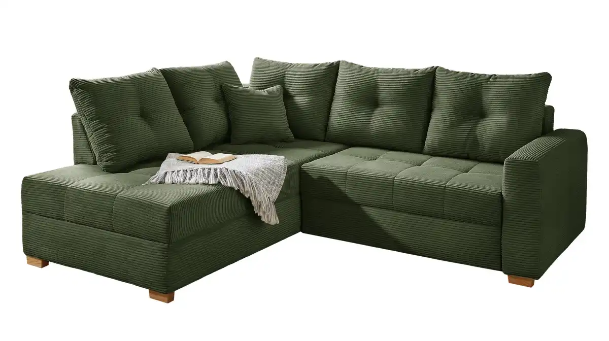 Bild 1 von Ecksofa Cord grün 228 cm - Schlaffunktion Bettkasten - HEIDELBERG