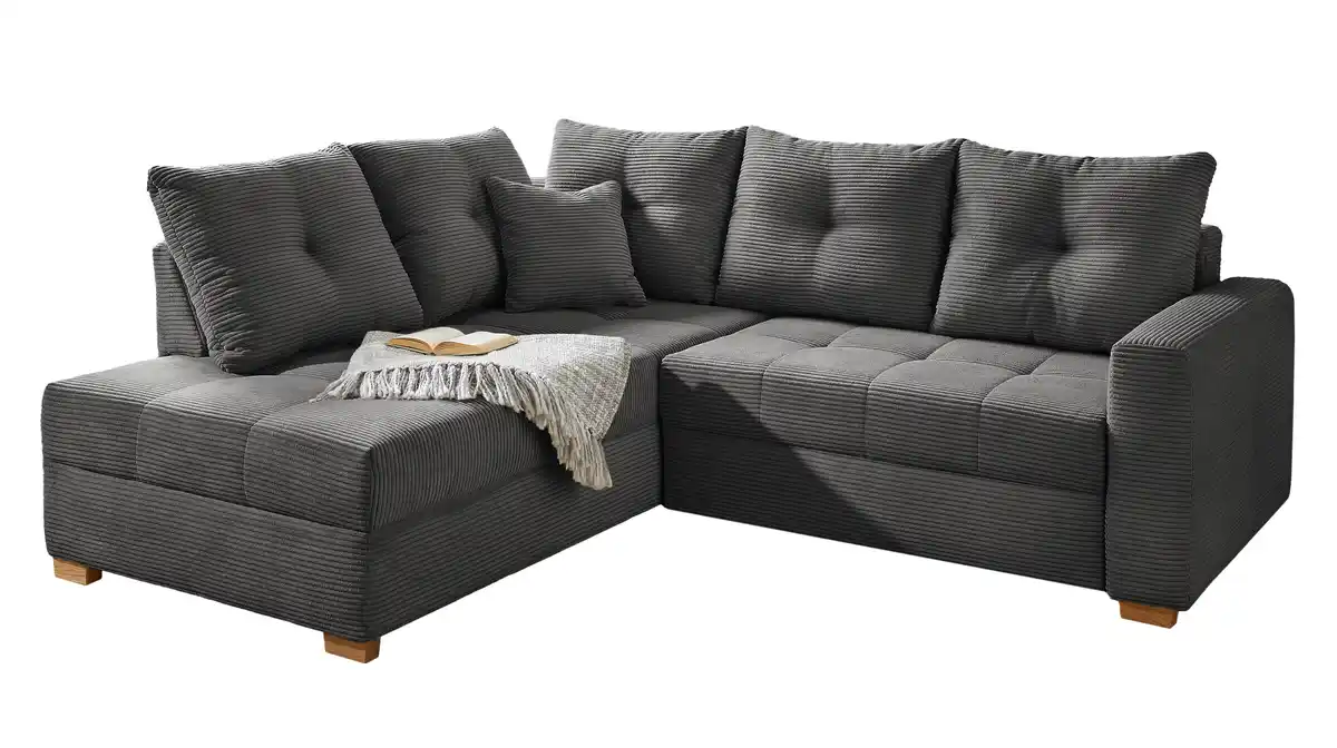 Bild 1 von Ecksofa Cord 228 cm grau - Schlaffunktion Bettkasten - HEIDELBERG