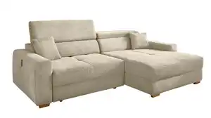 Ecksofa Cord elektrisch ausfahrbar grau-beige 277 cm - SLIDER