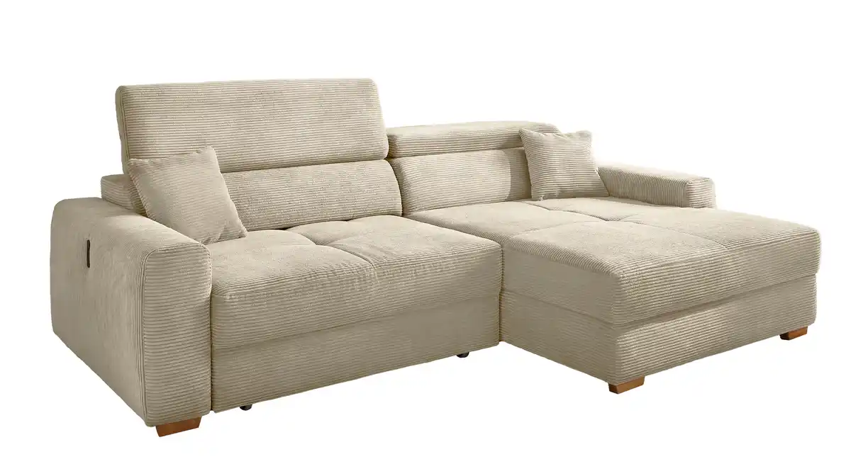Bild 1 von Ecksofa Cord elektrisch ausfahrbar grau-beige 277 cm - SLIDER