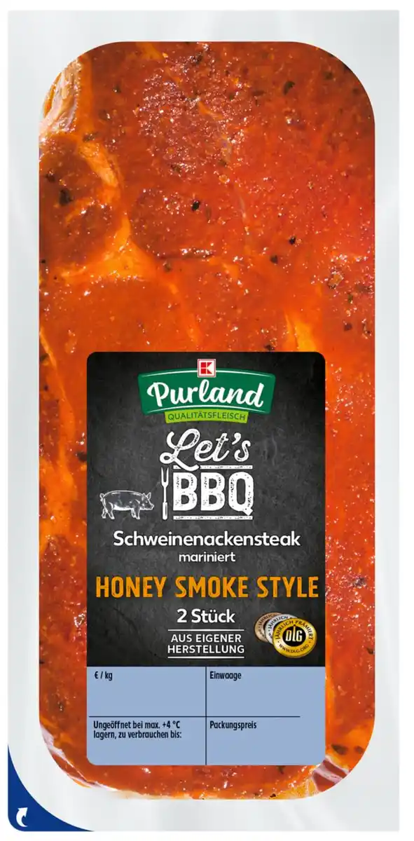Bild 1 von K-PURLAND Schweinenackensteak Honey Smoke Style, 750-g-Packg.
