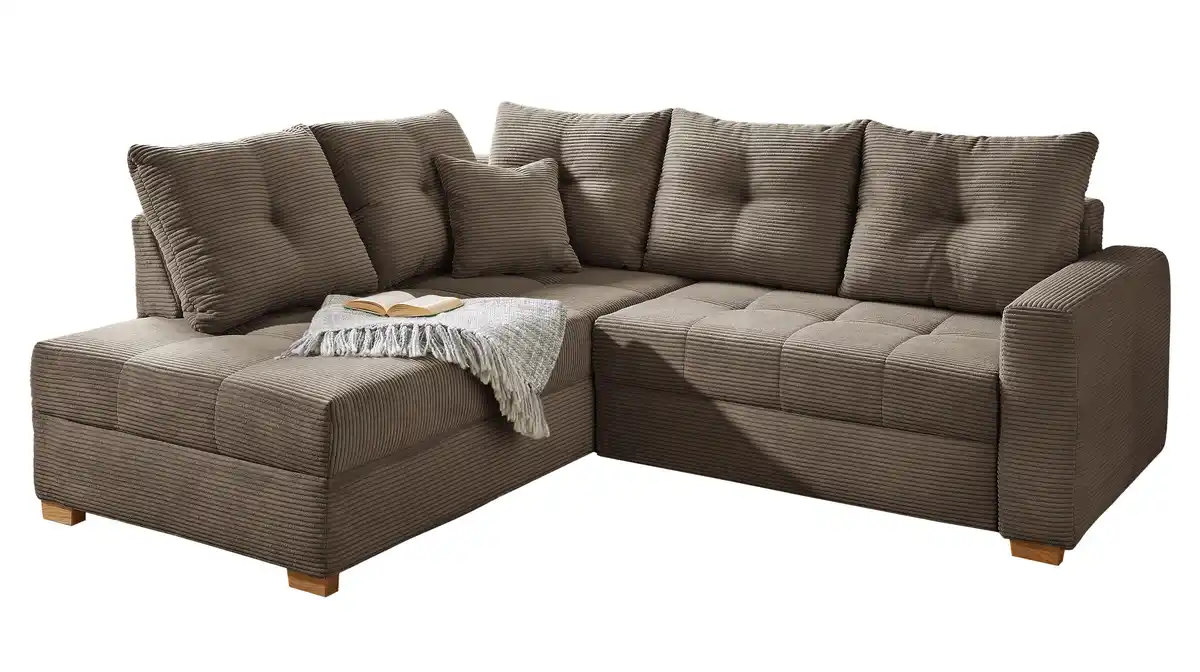 Bild 1 von Ecksofa Cord taupe 228 cm - Schlaffunktion Bettkasten - HEIDELBERG