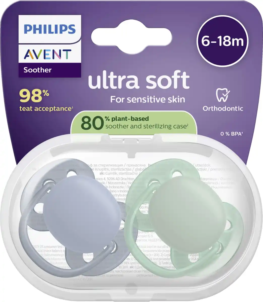 Bild 1 von PHILIPS AVENT ultra soft Schnuller blau & grün 6-18 Monate