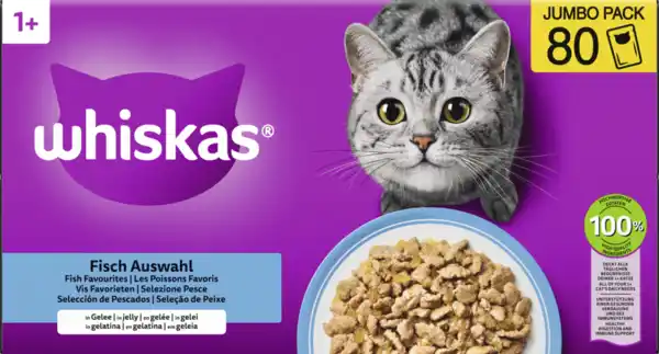 Whiskas Fisch Auswahl in Gelee Jumbo Pack, 6.800 g im Angebot  Aktuelle  Preise & Schnppchen | DISCOUNTO