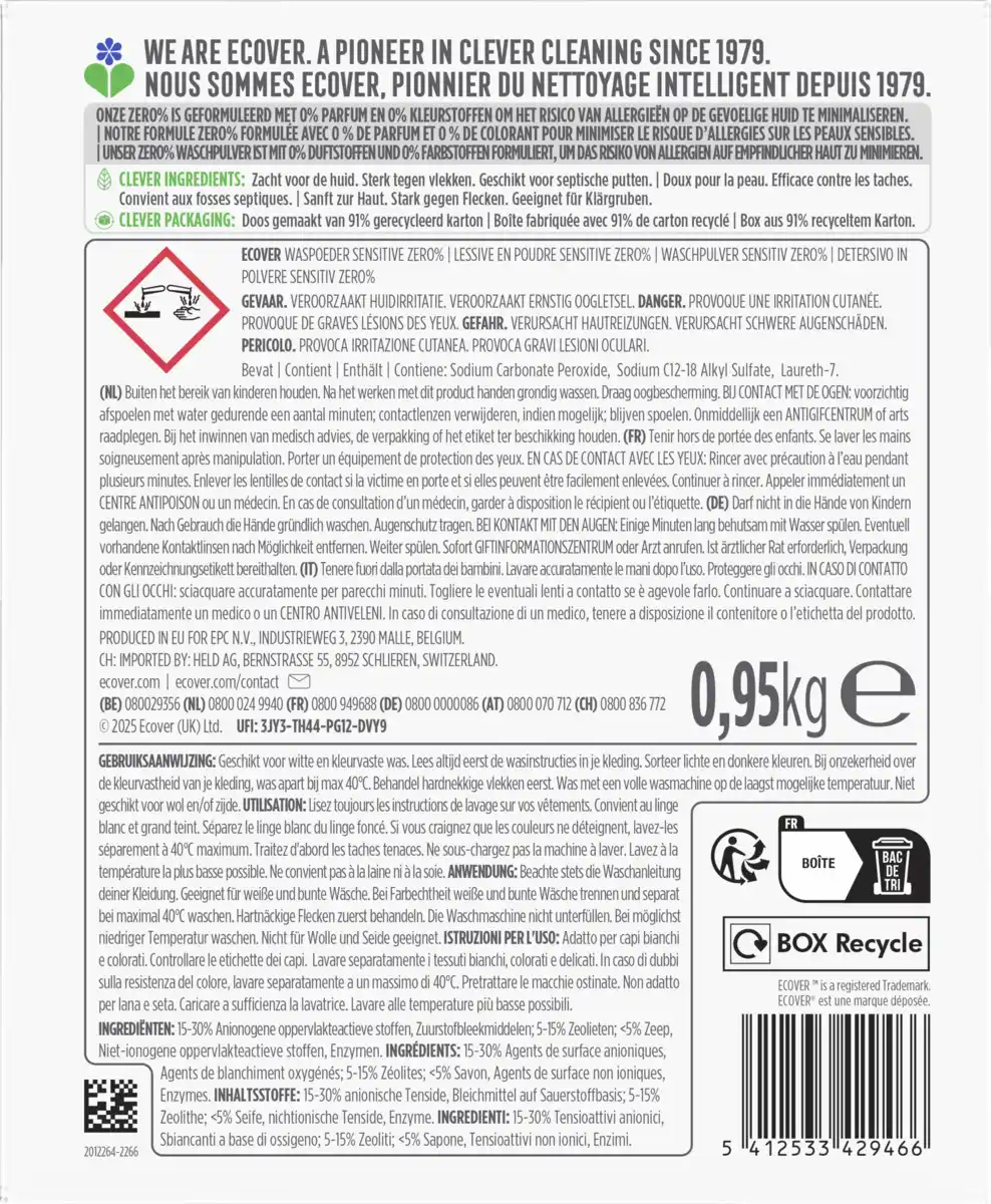 Bild 2 von Ecover Universalwaschmittel Pulver sensitiv 19WL, 19 WL