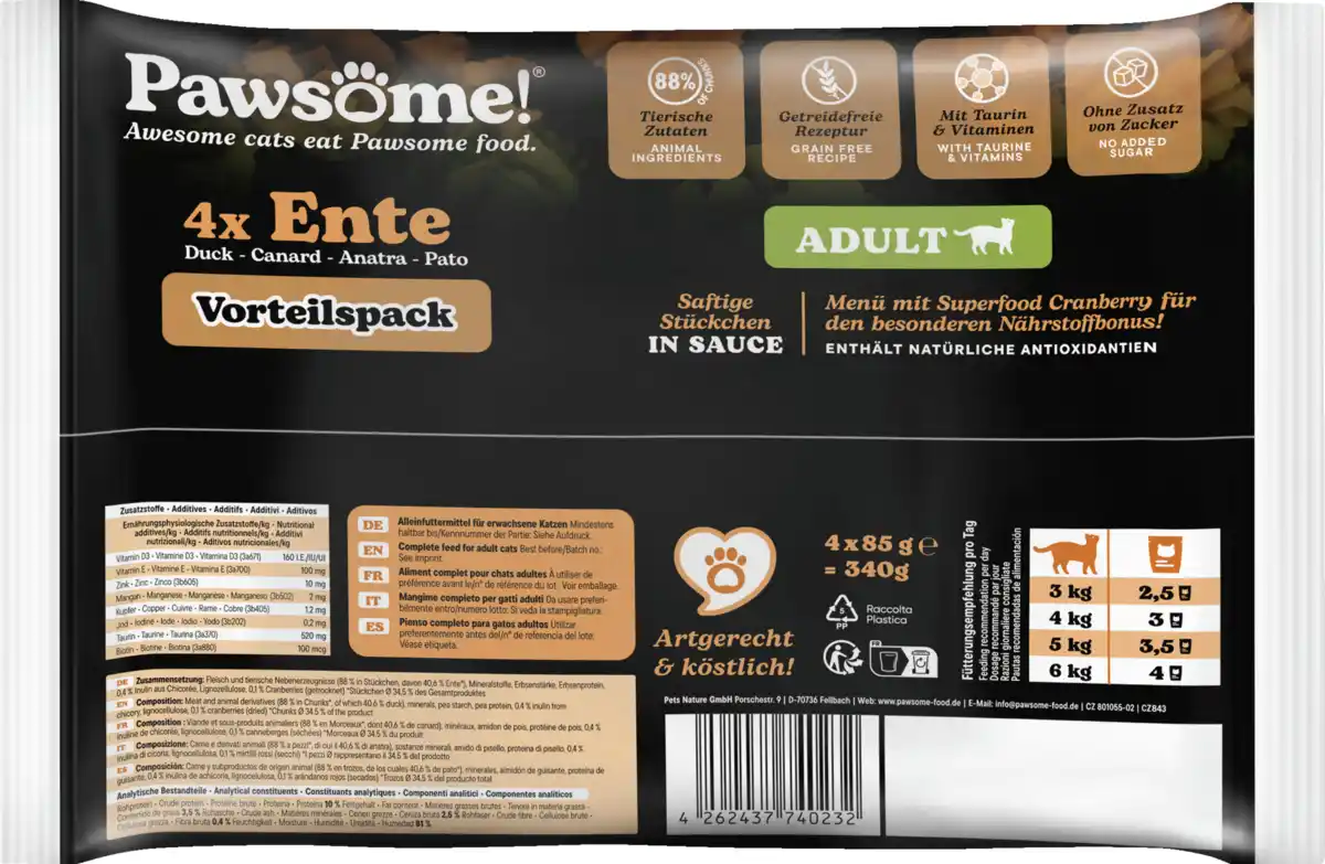 Bild 2 von Pawsome Nassfutter Adult Ente Vorteilspack, 340 g