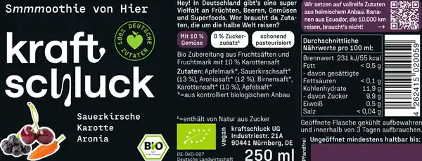 Bild 2 von kraftschluck Bio Smoothie Sauerkirsche, Karotte & Aronia, 250 ml