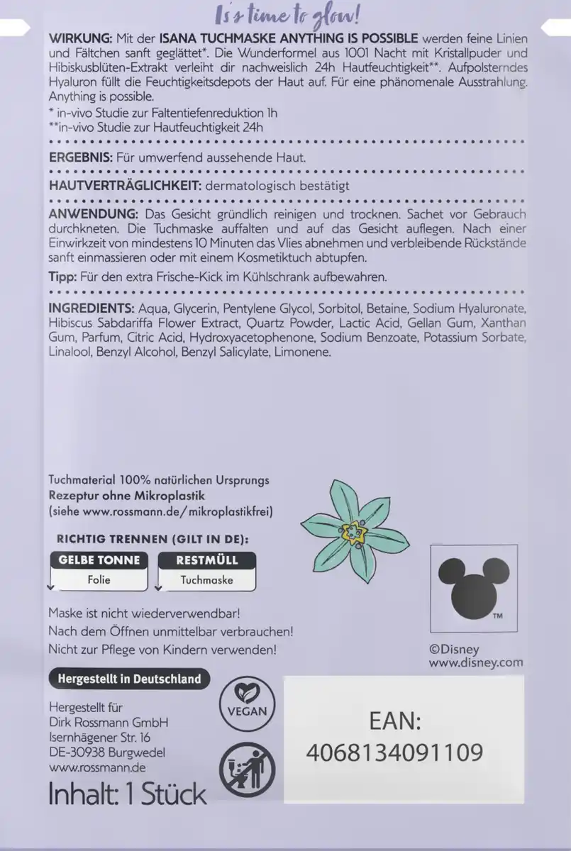 Bild 2 von ISANA Disney Tuchmaske Anything is possible