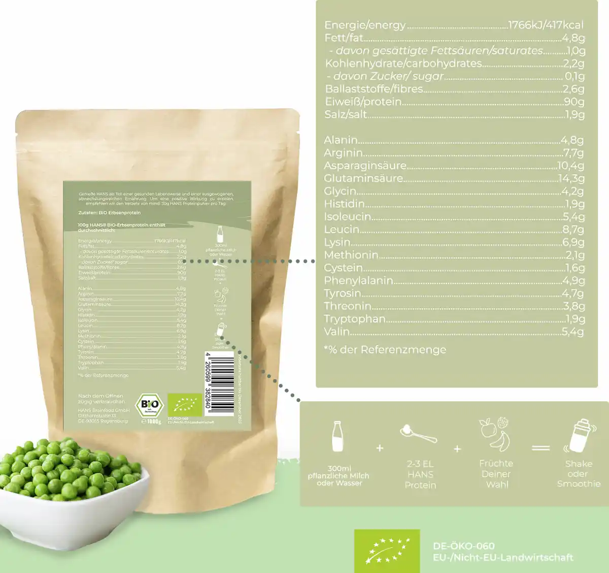 Bild 2 von HANS Brainfood Bio Ultra Protein Erbse, 1.000 g