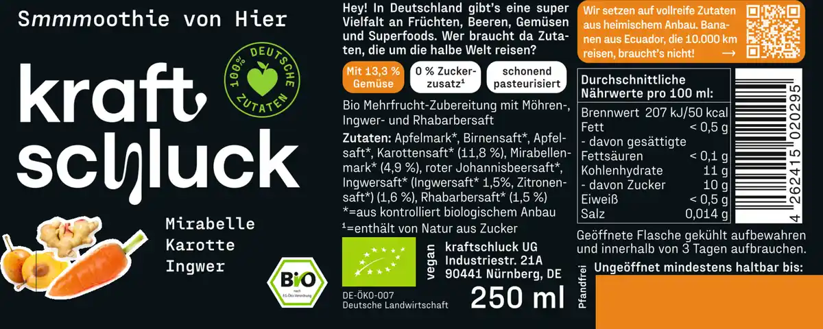Bild 2 von kraftschluck Bio Smoothie Mirabelle, Karotte & Ingwer, 250 ml
