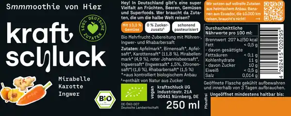 Bild 2 von kraftschluck Bio Smoothie Mirabelle, Karotte & Ingwer, 250 ml