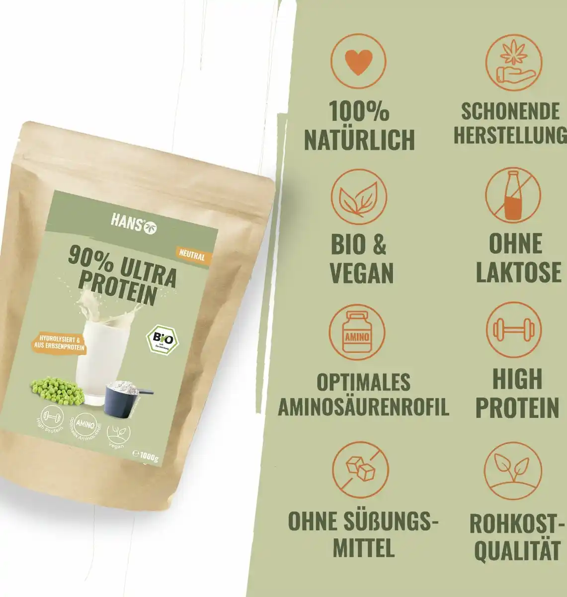 Bild 3 von HANS Brainfood Bio Ultra Protein Erbse, 1.000 g