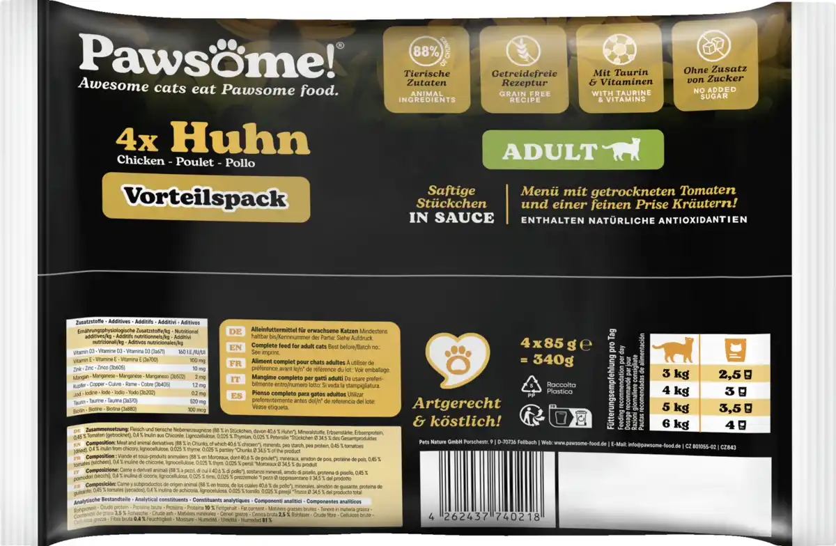 Bild 2 von Pawsome Adult Huhn Flowpack 4er, 340 g