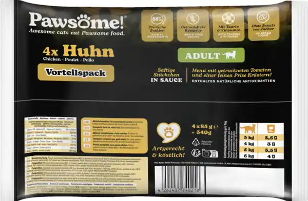 Bild 2 von Pawsome Adult Huhn Flowpack 4er, 340 g