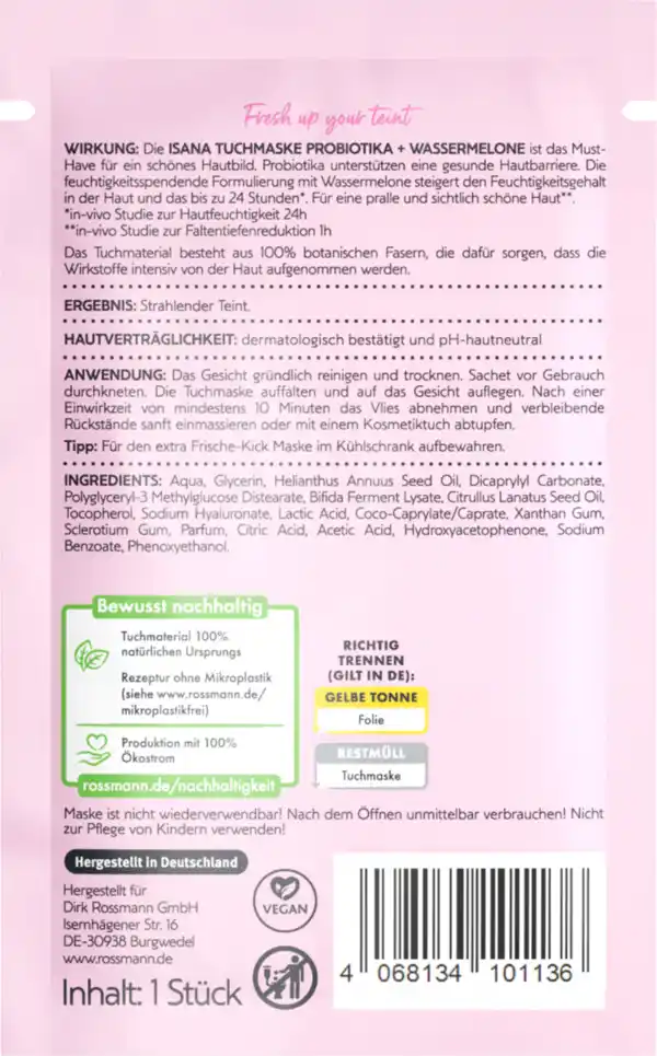 Bild 2 von ISANA Tuchmaske Probiotika + Wassermelone