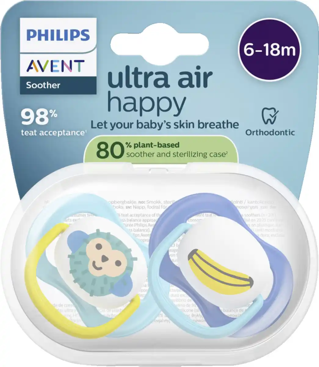 Bild 1 von PHILIPS AVENT ultra air Schnuller Affe & Banane 6-18 Monate