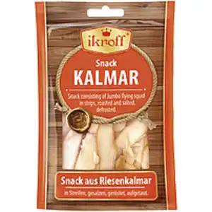 Snack aus Riesenkalmar (Dosidicus Gigas) in Streifen, gesalz...
