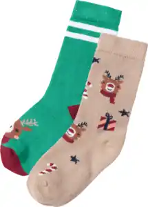 ALANA Socken mit Rentier-Muster, grün + beige, Gr. 23/26, 2 St