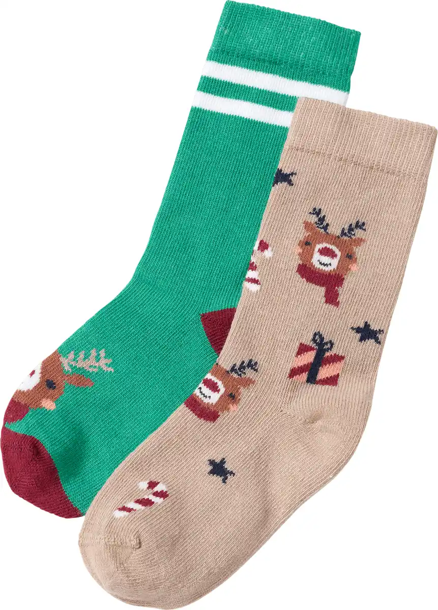 Bild 1 von ALANA Socken mit Rentier-Muster, grün + beige, Gr. 23/26, 2 St