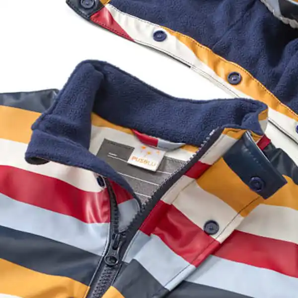 Bild 3 von PUSBLU Regenjacke mit Futter & Streifen-Muster, rot & blau & gelb, Gr. 98/104, 1 St