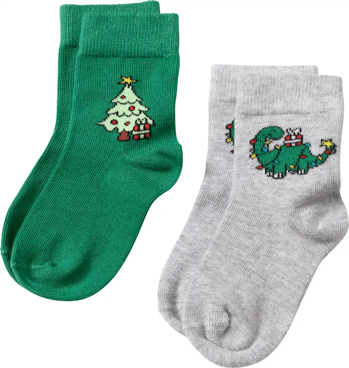 Bild 1 von ALANA Socken mit Weihnachtsbaum- und Dino-Motiv, grün + grau, Gr. 27/29, 2 St