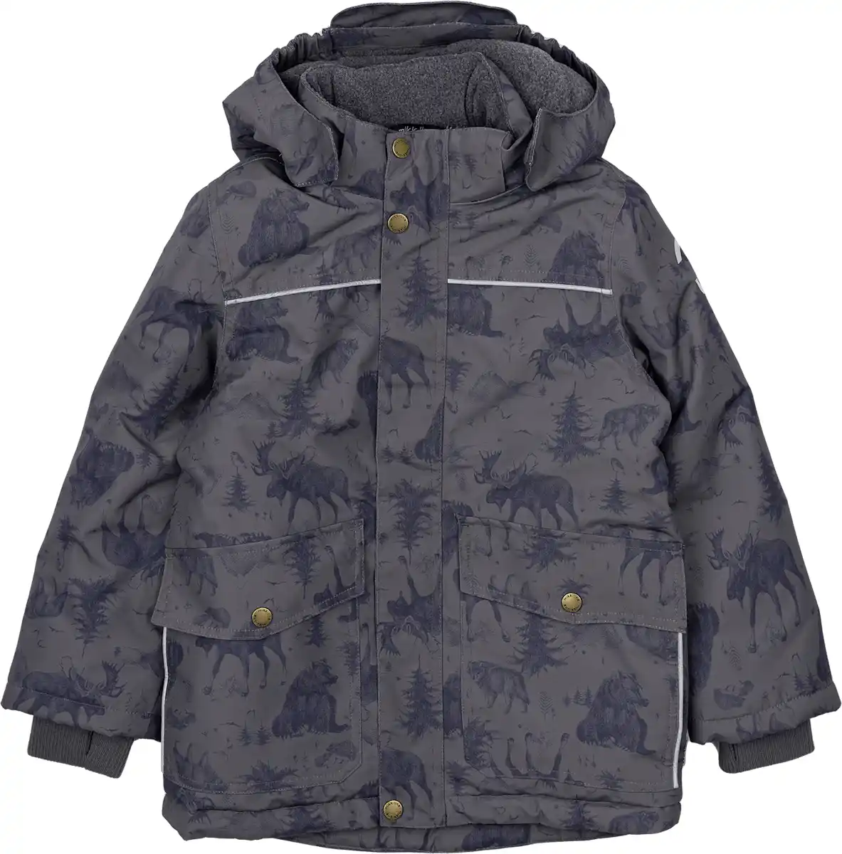 Bild 1 von Mikk-Line Schneejacke mit Fleece-Futter & Wald-Muster, grau, Gr. 98/104, 1 St
