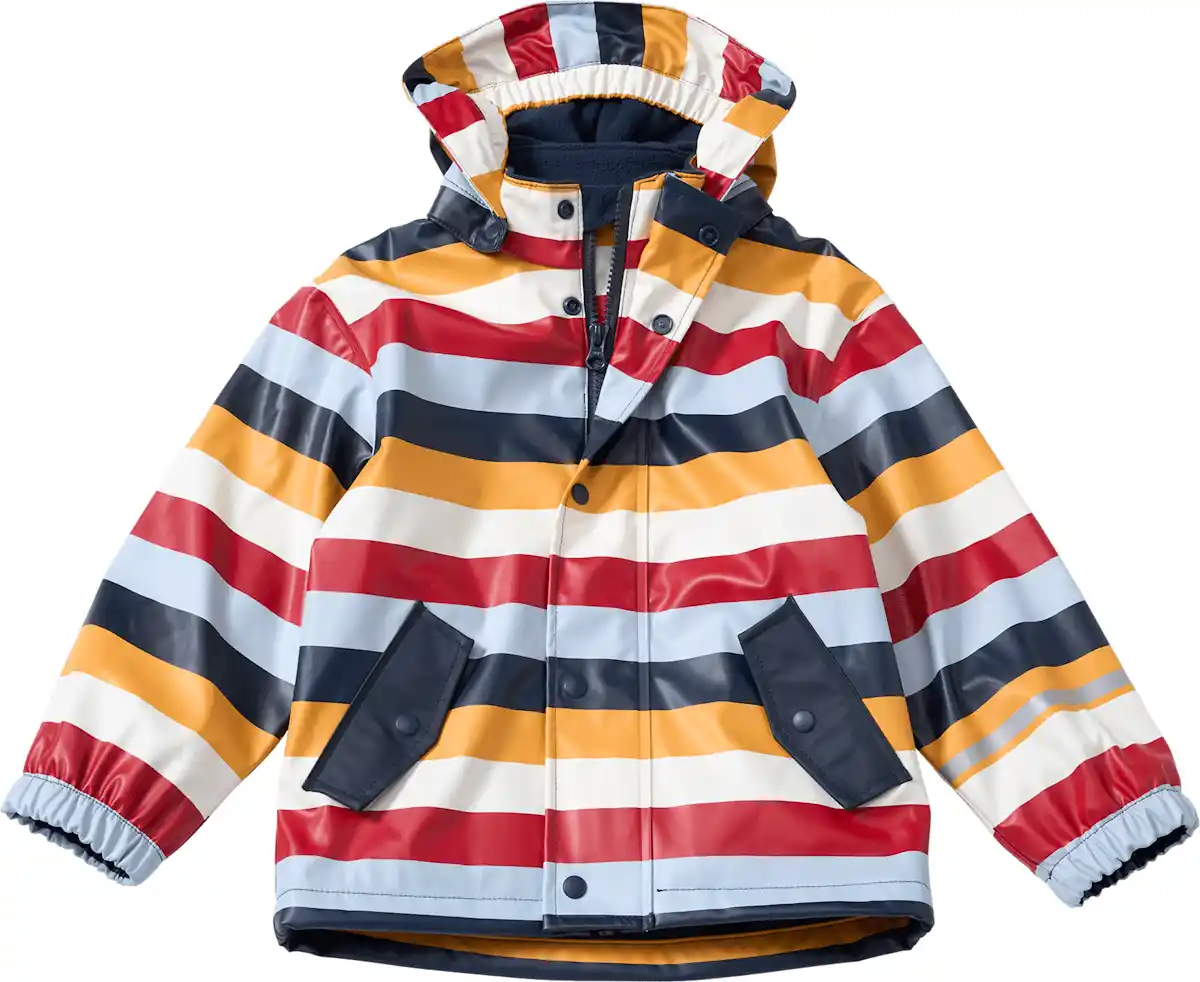 Bild 1 von PUSBLU Regenjacke mit Futter & Streifen-Muster, rot & blau & gelb, Gr. 98/104, 1 St