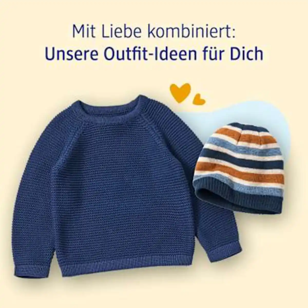 Bild 2 von PUSBLU Mütze aus Strick, blau & weiß & braun, Gr. 50/51, 1 St