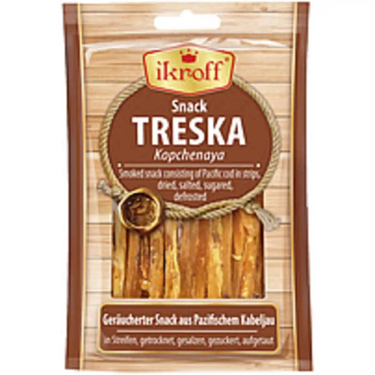 Bild 1 von "IKROFF" Geräucherter Snack aus Pazifischem Kabeljau in Stre...