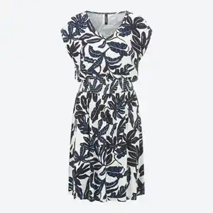 Damen-Kleid mit V-Ausschnitt und gesmokter Taille