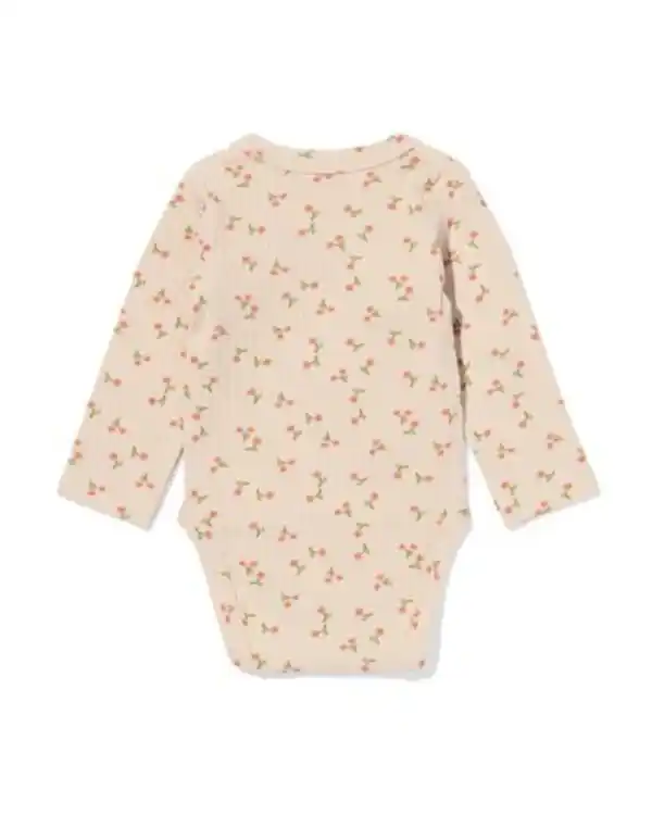 Bild 2 von Mitwachsender Newborn-Wickelstrampler, gerippt, mit Blumen ecru
