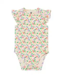 Mitwachsender Baby-Strampler mit Rüschen und Blumen eierschalenfarben