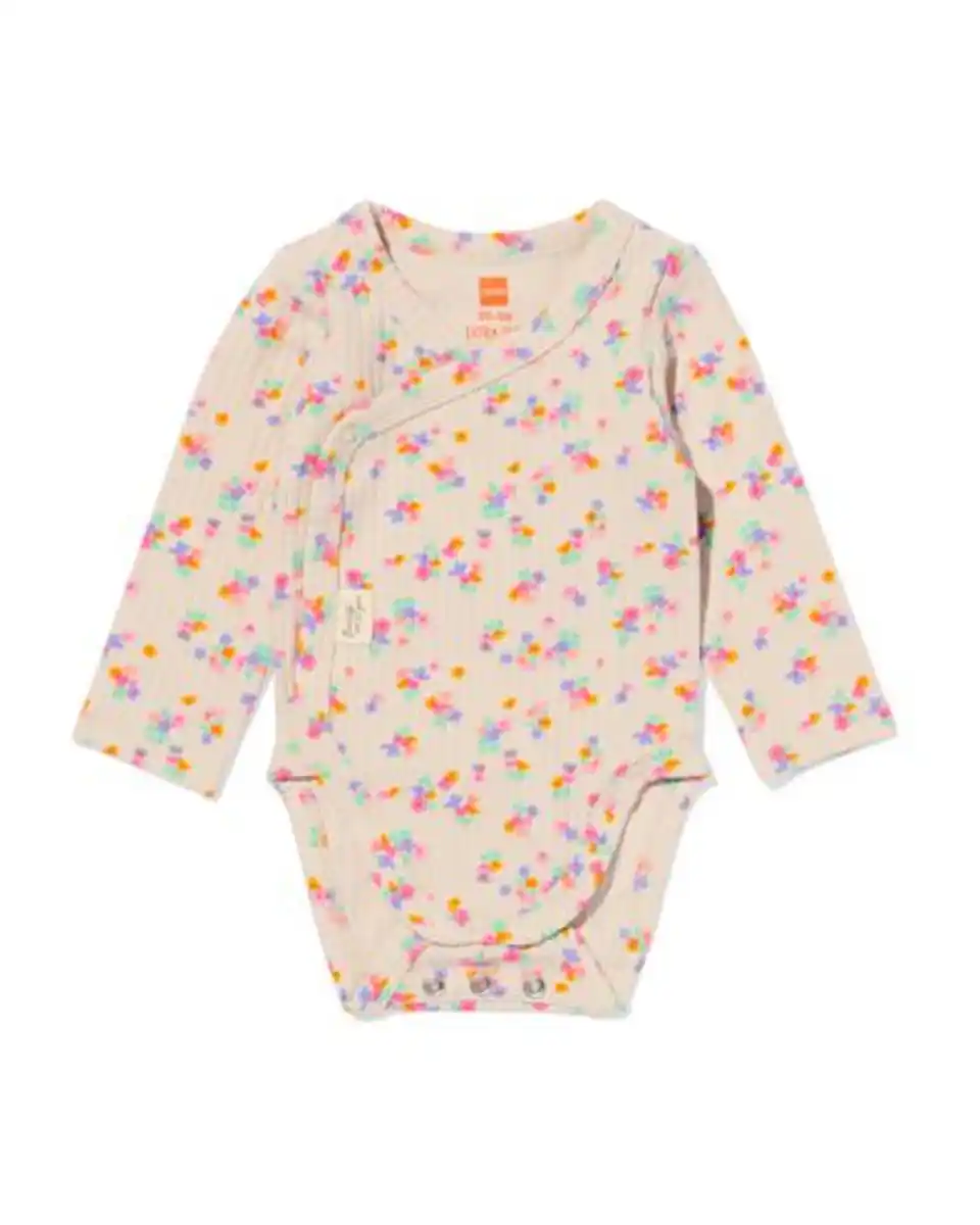 Bild 1 von Newborn mitwachsender Wickelstrampler, gerippt, Blumen ecru