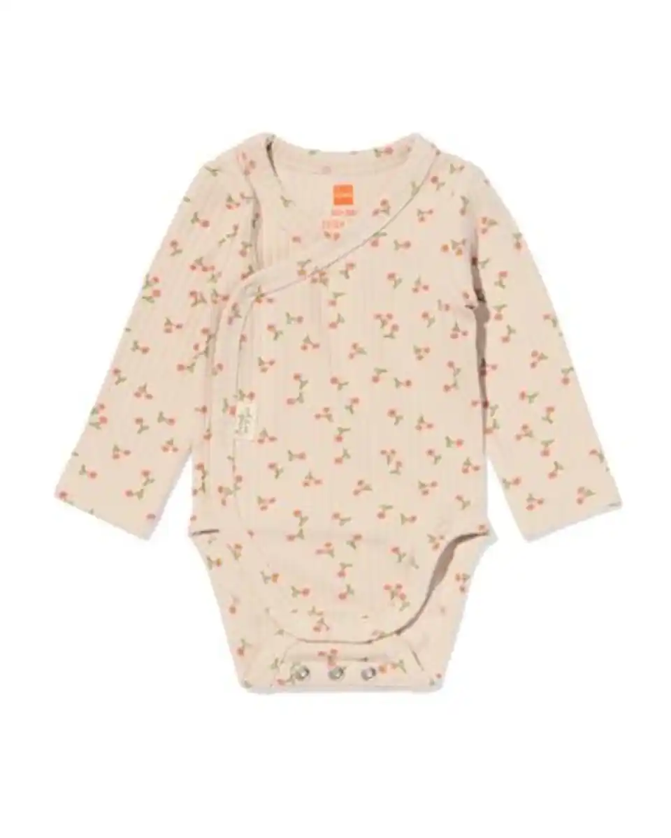 Bild 1 von Mitwachsender Newborn-Wickelstrampler, gerippt, mit Blumen ecru
