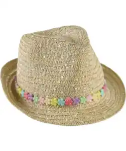 Strohhut mit Blumenperlen, naturfarben