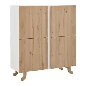 Highboard Vira Weiß/Kiefer Echtholz/MDF, Weiß, Kieferfarben