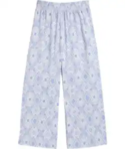 Weit geschnittene Pull-on-Hose, blau bedruckt