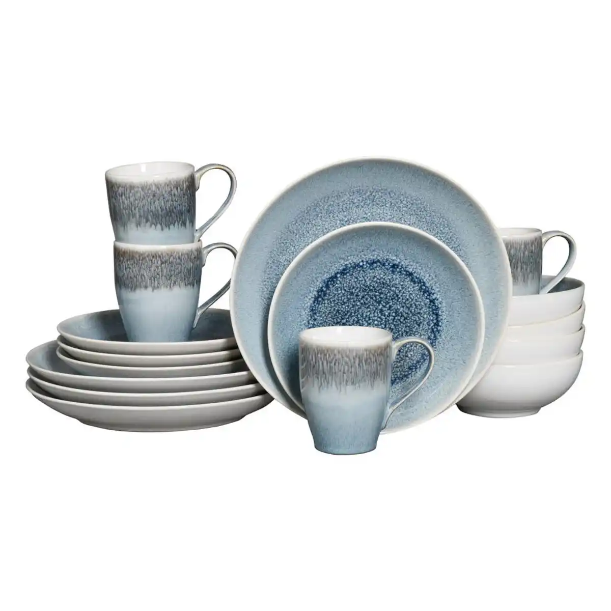Bild 1 von Creatable Kombiservice Caldera Eisblau, Weiß, Hellblau, Keramik, 16-teilig, 300 ml,400 ml, handbemalt, lebensmittelecht, stapelbar, Essen & Trinken, Geschirr, Geschirr-Sets, Kombiservice