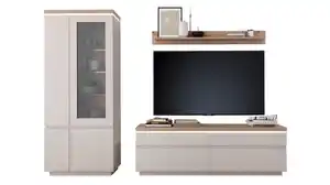 Wohnwand Beige-Kaschmir - Eiche 278 cm - LED-Beleuchtung - REMOLINO