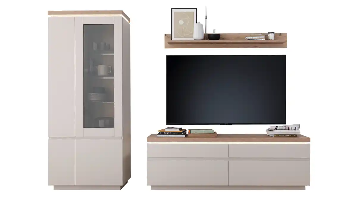 Bild 1 von Wohnwand Beige-Kaschmir - Eiche 278 cm - LED-Beleuchtung - REMOLINO