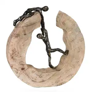 Skulptur Teamwork, Hellbraun, Bronze, Holz, Metall, Mangoholz, massiv, 29x30x6 cm, stehend, Dekoration, Skulpturen & Dekoobjekte, Skulpturen