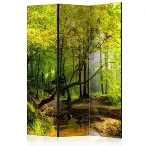 artgeist Paravent, Grün, Hellbraun, Holz, Textil, Kiefer, massiv, Bäume, Motiv auf Vorder- und Rückseite, Wohnzimmer, Raumteiler & Paravents, Paravents